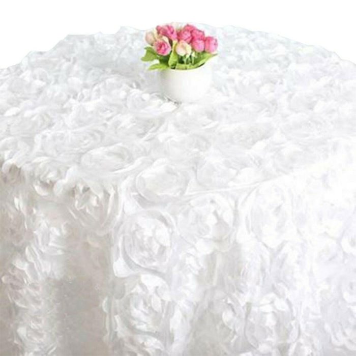 132'' White Rosette Tablecloth - Image 1
