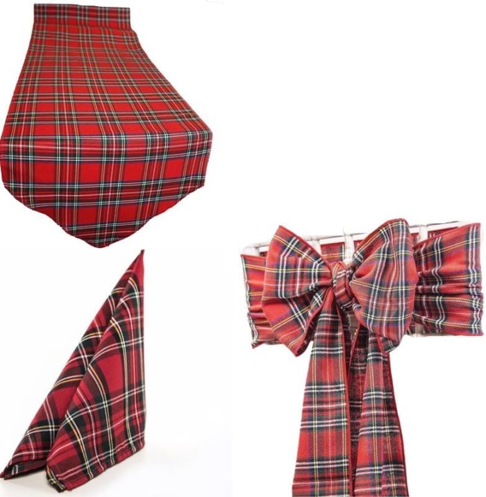 Serviettes de table écossaises traditionnelles en tartan rouge (6 pièces) + 1 chemin de table (12 "x108") + 6 écharpes (8 "x108") – Image 1